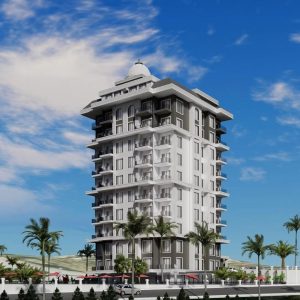Видовая квартира 1+1 в комплексе Travok Tower в Махмутларе, Алания
