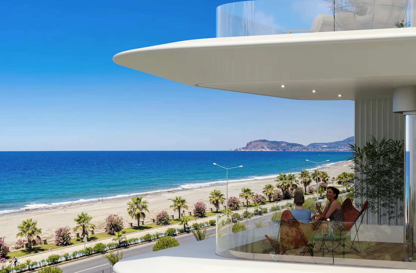 Недвижимость в Турции у моря 2+1 дуплекс на первой линии в комплексе Oxo Beach в Алании - Фото 1